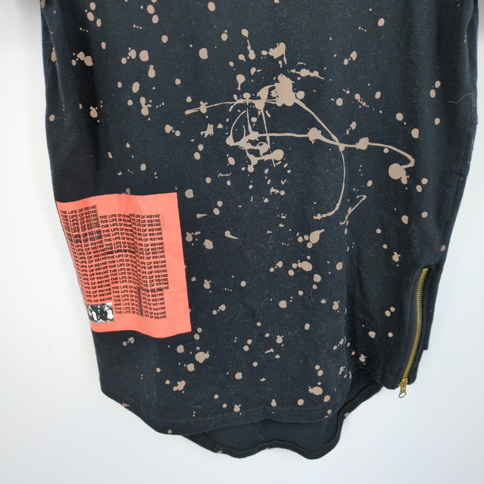 Rise As 1ne Men Small Colored Paint Patched Zipper Yeezy Longline T Shirt Black gallery