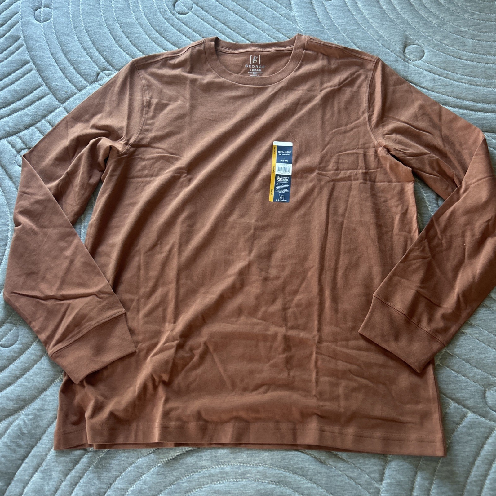 George Men’s Crew Neck Long Sleeve T-Shirt Adobe Brown Size L (42-44) NWT