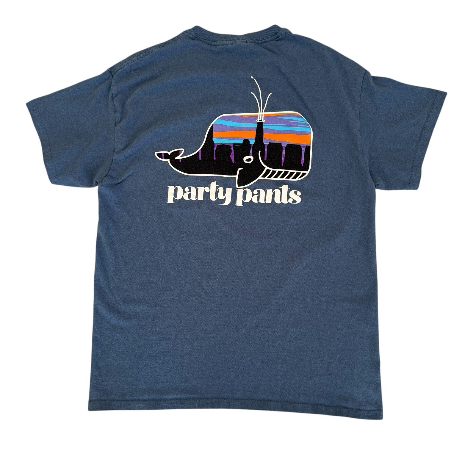 Party Pants Medium Blue Whale Short Sleeve Cotton Men’s Graphic T-Shirt