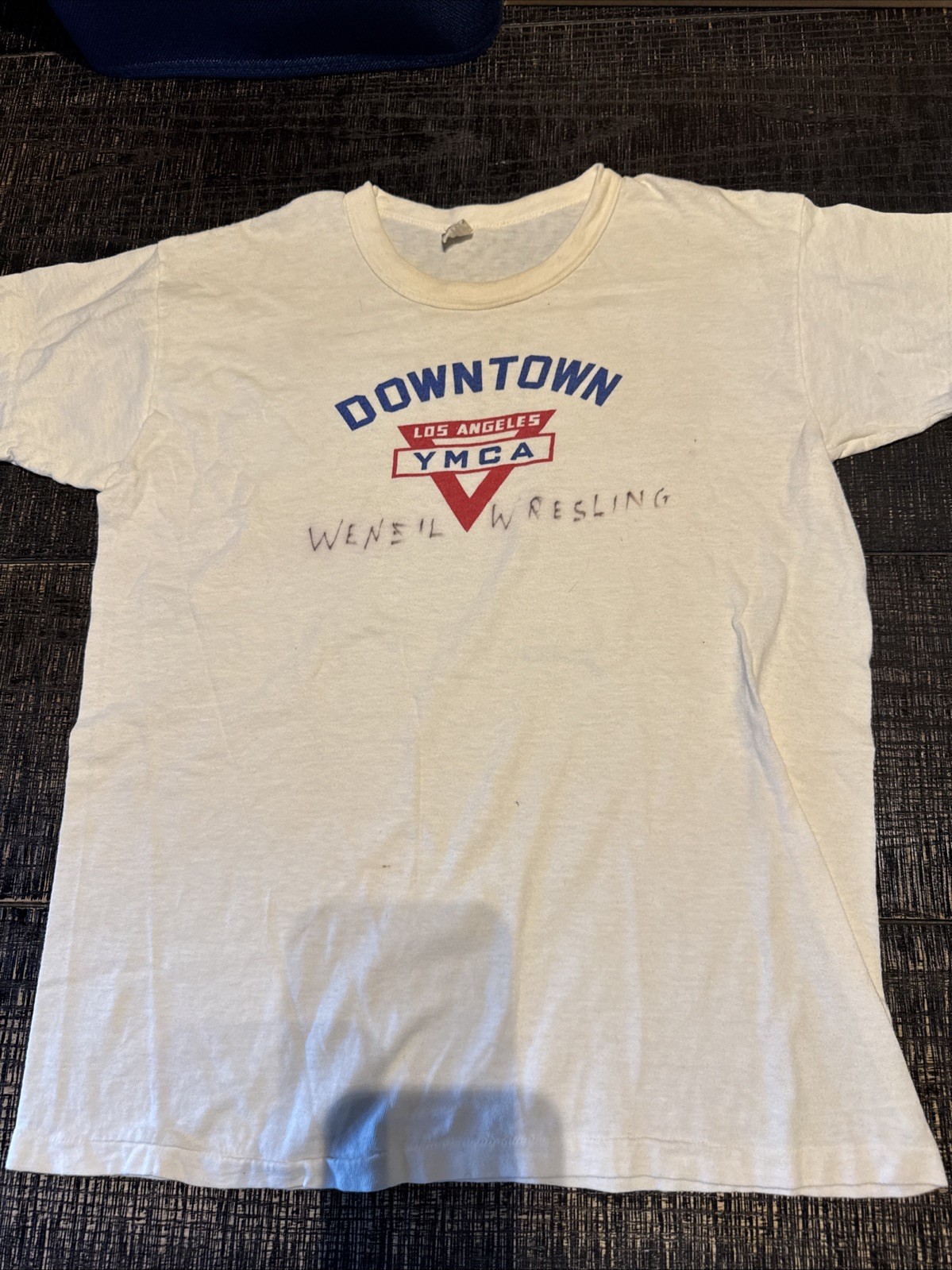 Vintage 60s Russell Running Man YMCA Felted Print T Shirt Size Large gallery