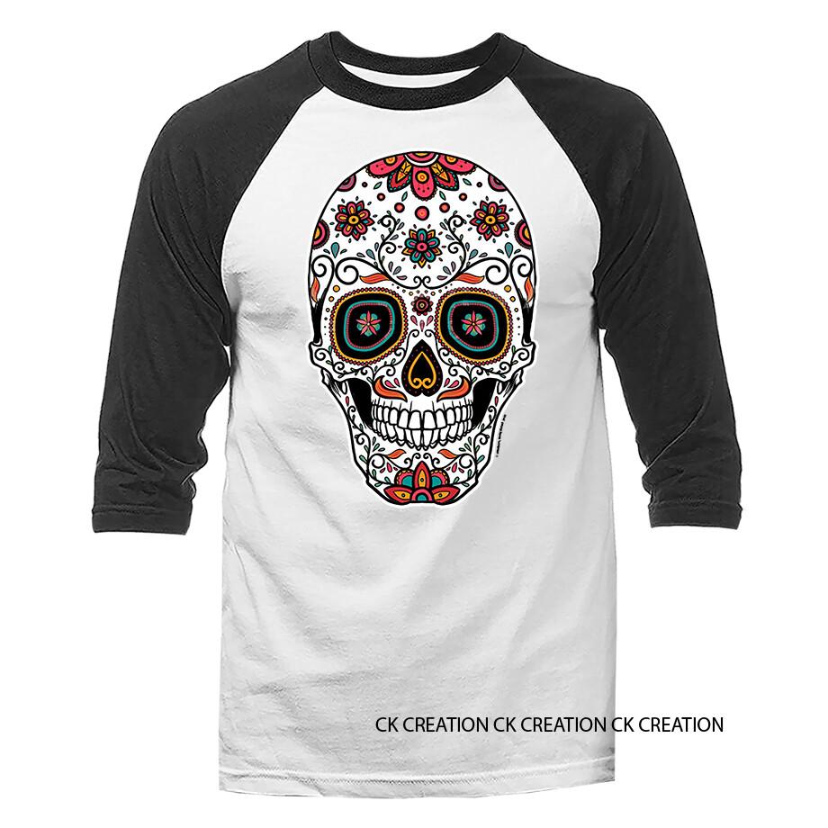 Sugar Skull Floral Graphic 3/4 Sleeve Raglan gallery