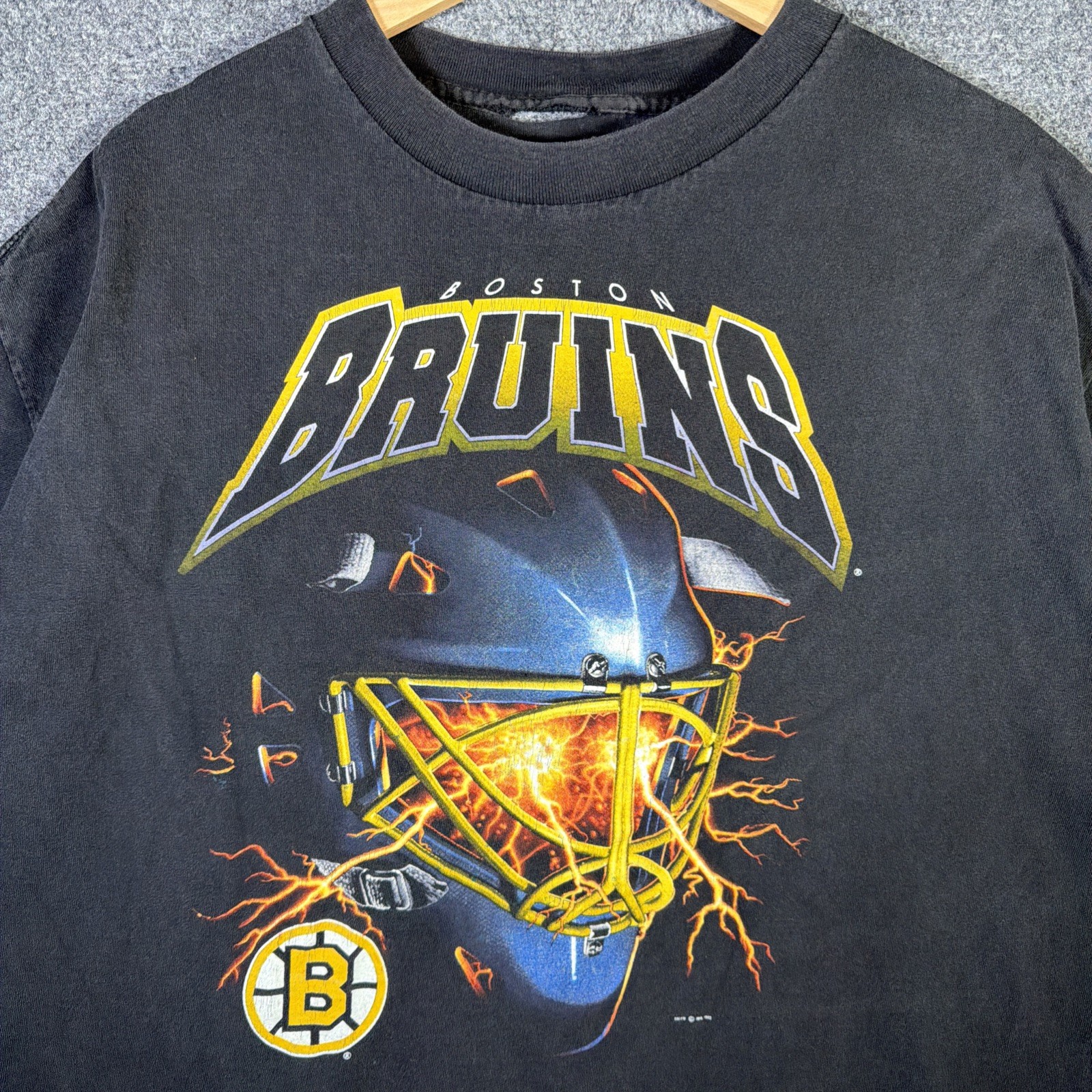 Vintage Boston Bruins Shirt Mens XL Black 90s Hockey NHL Helmet Sports Salem