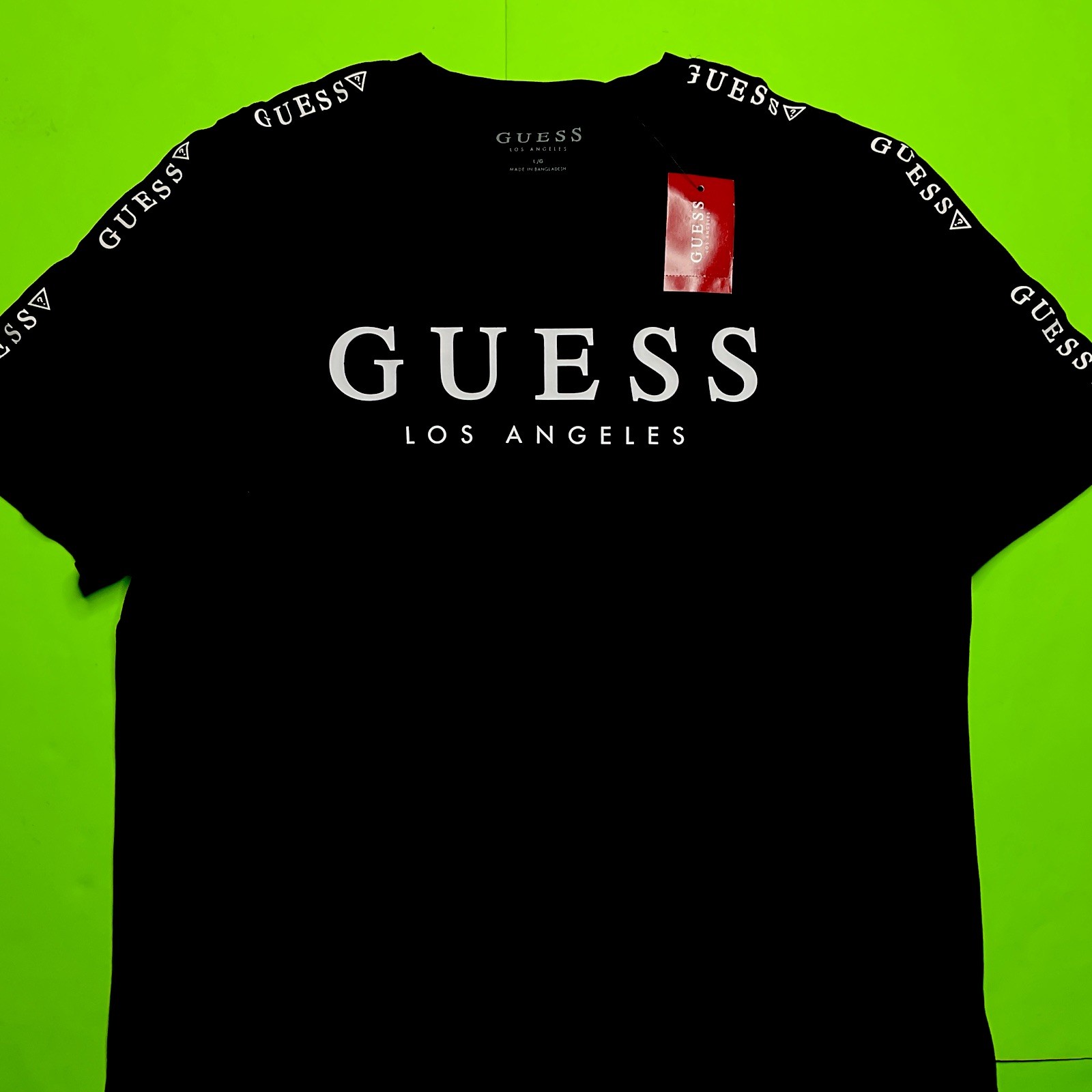 GUESS Los Angeles Men’s Short Sleeve T-Shirt Size LARGE Black w/White Cotton NEW gallery