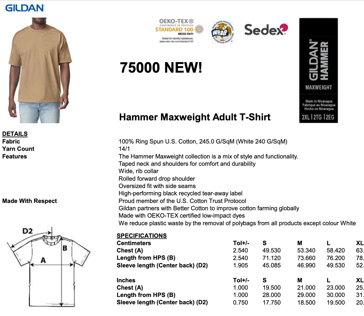 Gildan Hammer Maxweight Cotton T-Shirt Short Sleeve Crew Neck Heavyweight Tee gallery