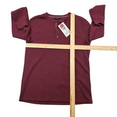 NWT Member’s Mark Thermal Henley Maroon L Waffle Knit Cotton Poly Blend Stretch
