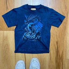 Vintage Y2k 2009 The Mountain Leather Tag Dragon Skull Blue T-Shirt Size Medium