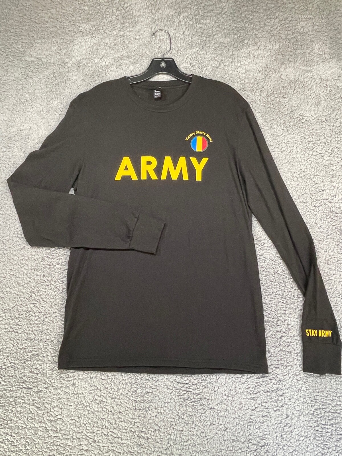 District Perfect Tri Black Crew Neck T Shirt STAY ARMY VICTORY Graphic Size M gallery