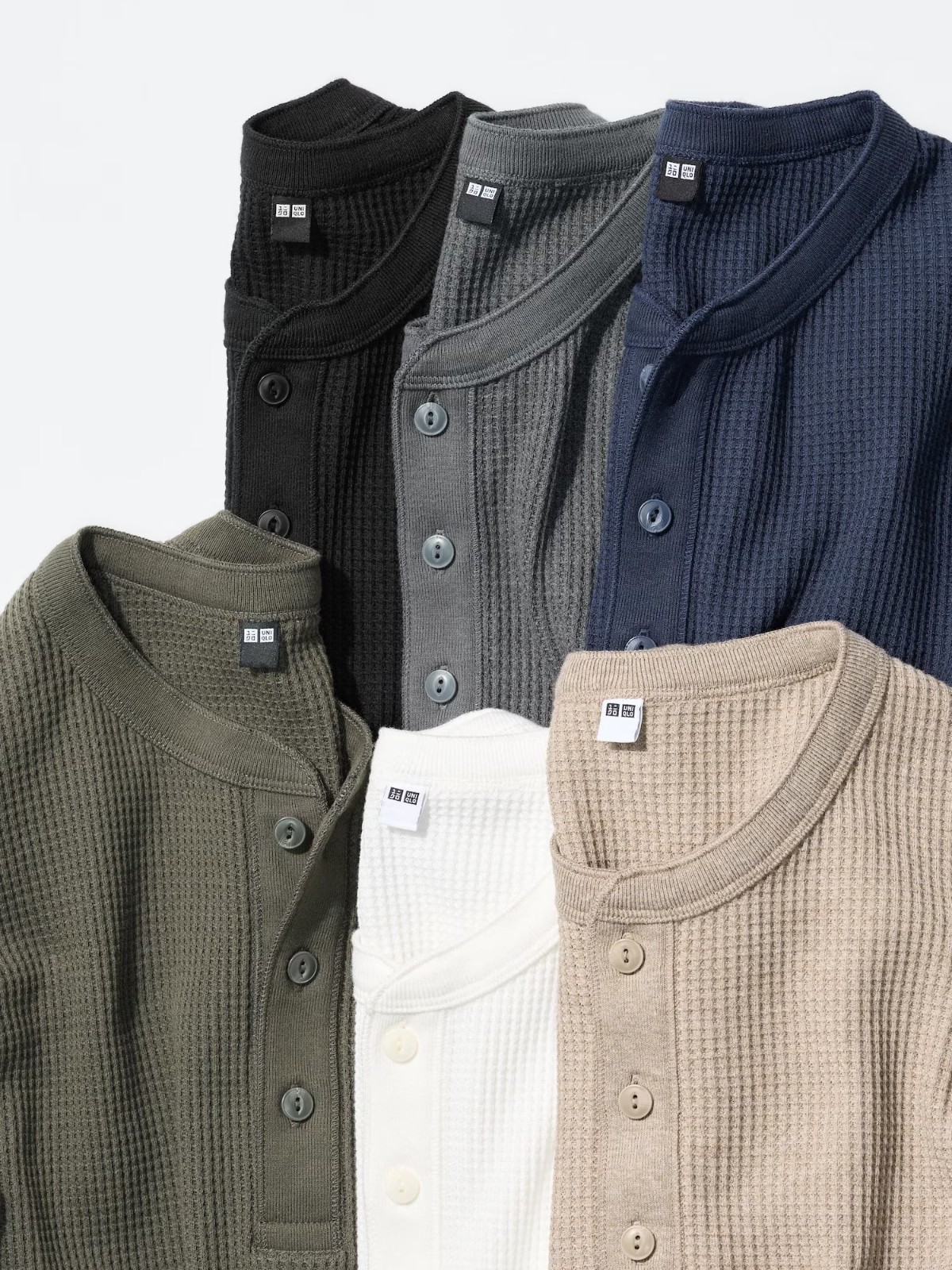 UNIQLO Waffle Henley Neck T-Shirt XS-4XL Men Regular Fit 482766 NWT gallery