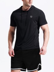 Men’s Running Shirt Mesh Workout Athletic Shirts with Hoods,5084,3 Pack,Black…