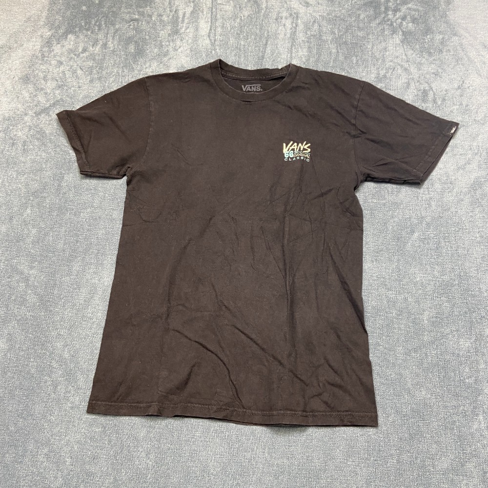 Vans Off The Wall T-Shirt Men Small Black Cotton Dark Wash Graphic Everyday Wear gallery