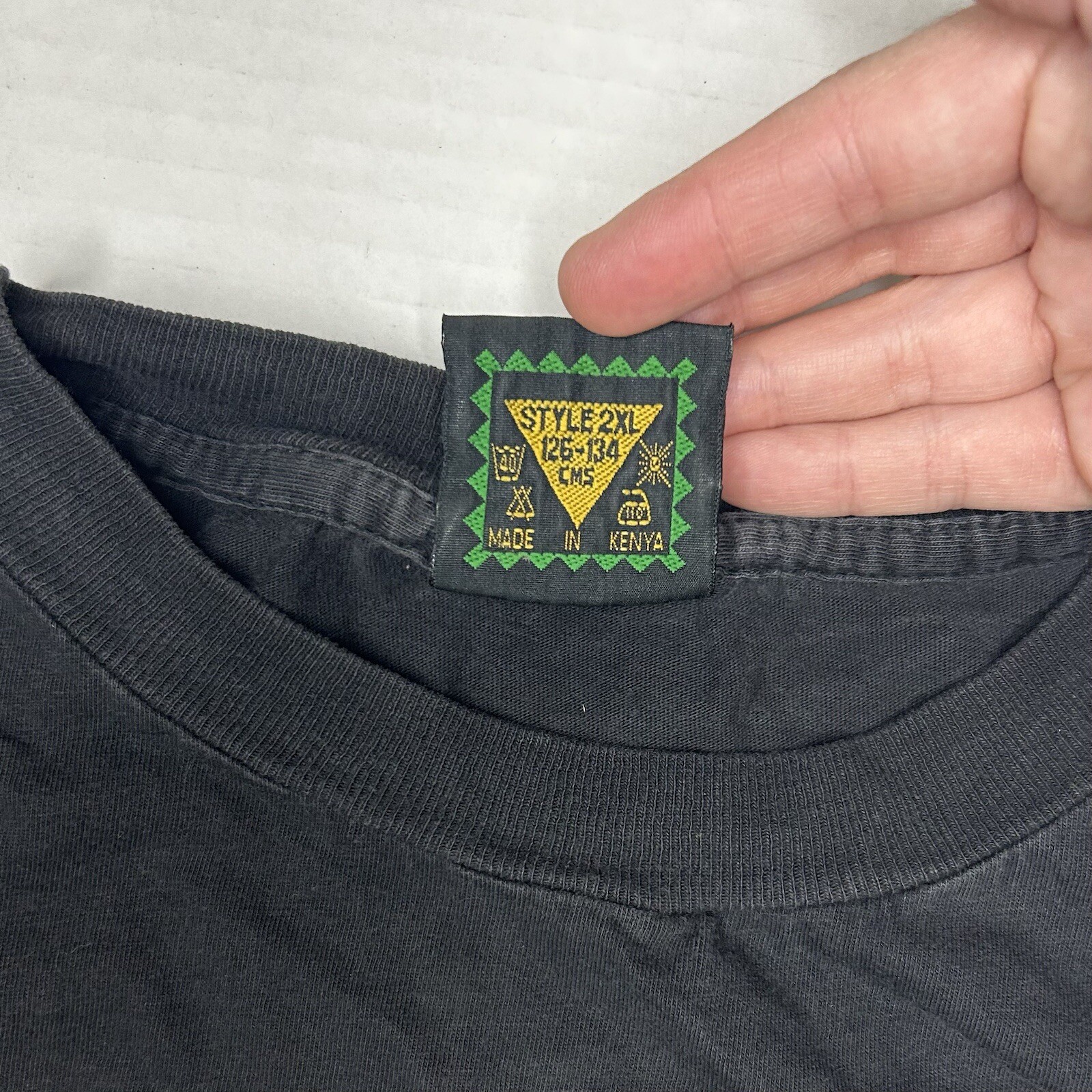 Vintage 90s Hardcore Kenya Shirt Mens 2XL Art Abstract Tee Faded Black gallery