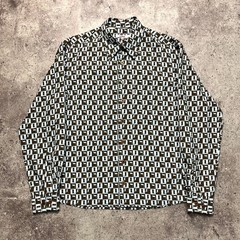 S.Oliver Geometric Pattern Print Blue Brown Long Sleeve Button Up Shirt Size M