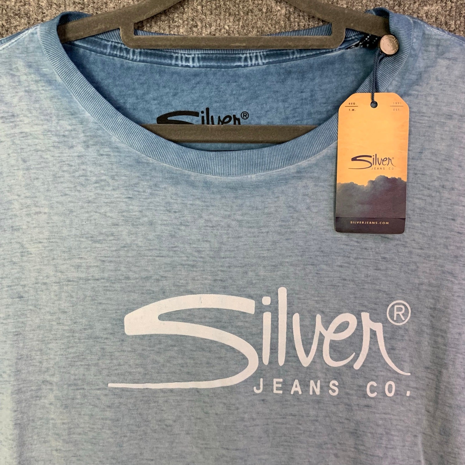 NEW Silver Jeans co Mens Blue Heathered Brand Logo T Shirt SZ M gallery