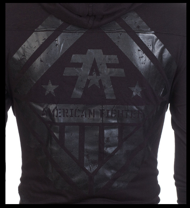 AMERICAN FIGHTER Black on Black AVERETT Long Sleeve Henley Hoodie T-shirt NWT gallery