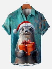 Mens Button Down Shirts Animals on the Toilet Hawaiian Funny Top Novelty Ugly
