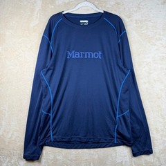 Marmot Mens XXL Long Sleeve Performance Shirt Navy Blue Graphic Logo Activewear