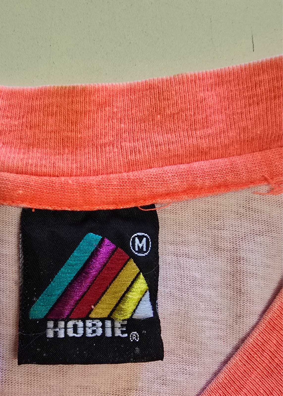 HOBIE Mola Quilted Art Panama Classic VINTAGE Neon T-Shirt Sz M *Many flaws READ gallery