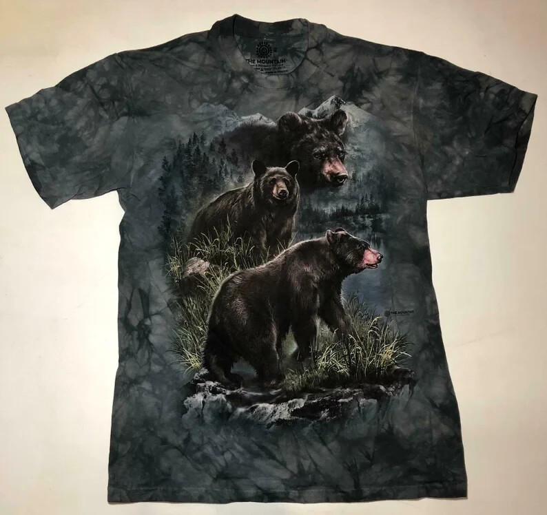 The Mountain Three Black Bears Grizzly Nature Forest Cotton Tie Dye T-Shirt S-3X gallery