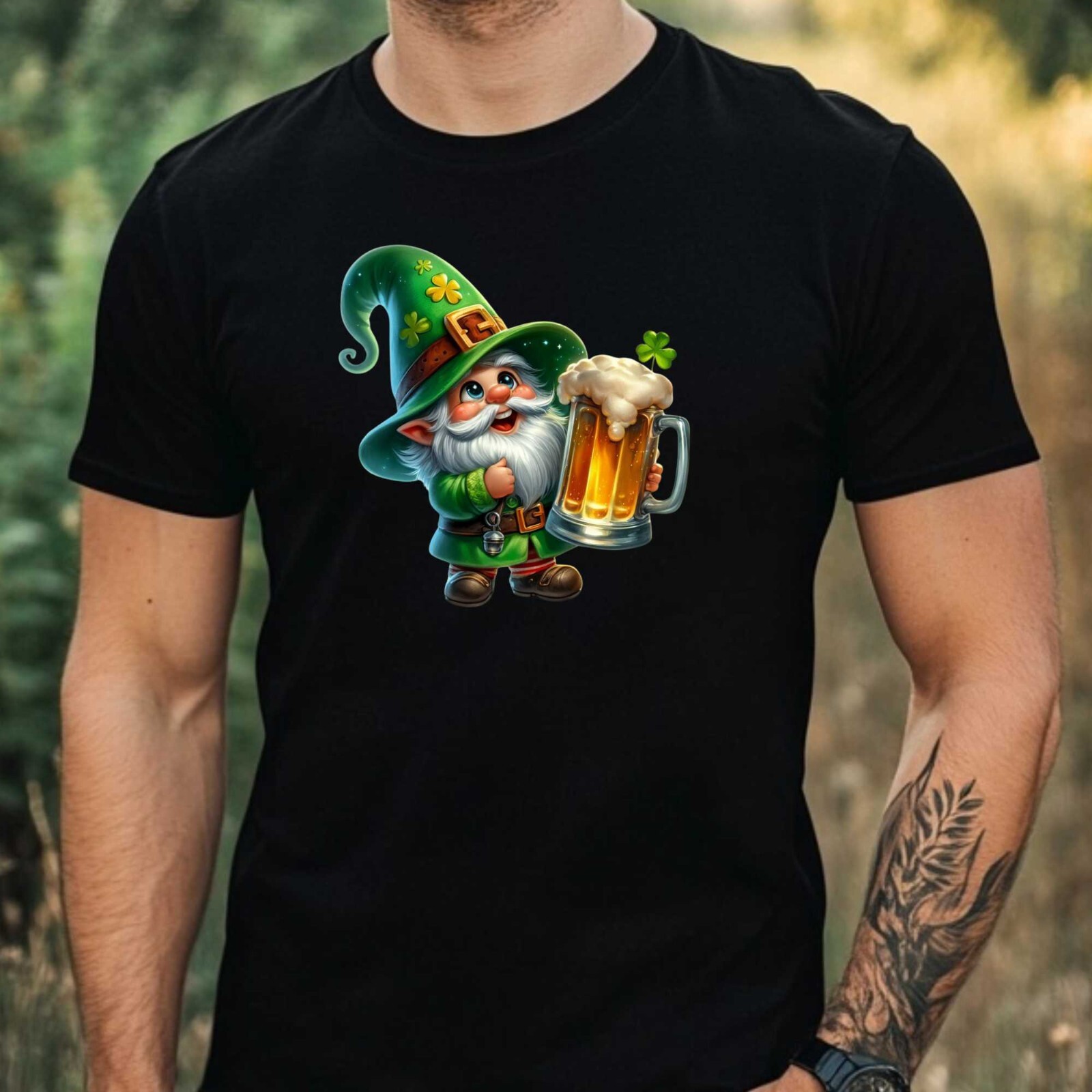 Mens Gnome Drinking Beer Motif Cotton T-Shirt Size XS to 5XL
