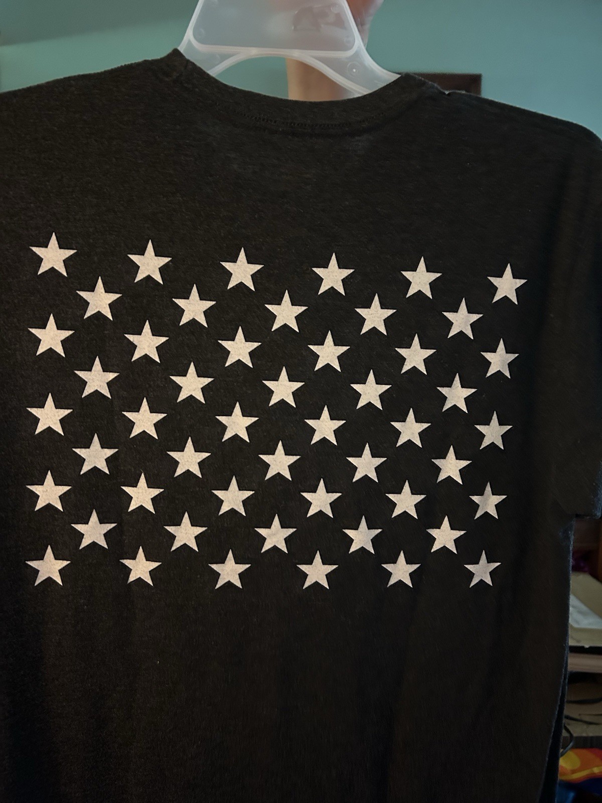 Jekyll & Hyde Tee Shirt Red White And Blue Letters With White Stars On Back gallery