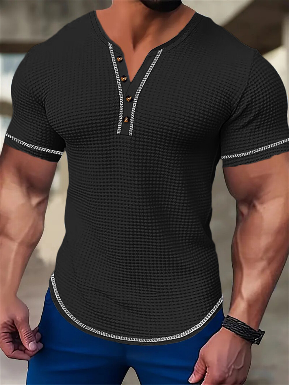 Men's Muscle V-Neck T Shirt Short Sleeve Shirt Gym Workout Athletic Tee Shirts gallery