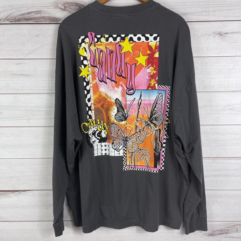 ASOS DESIGN oversized long sleeve t-shirt in gray with back print Mens Large