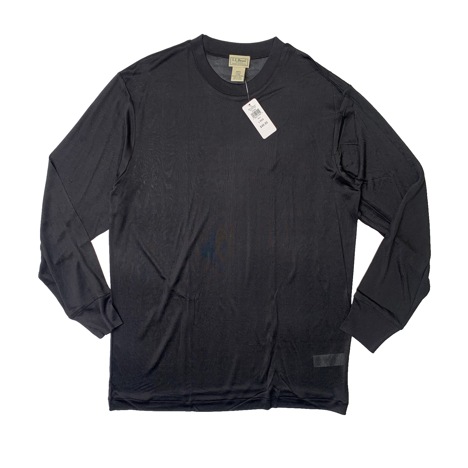 LL Bean Shirt Mens L Large Black Sheer Silk Crewneck Lightweight Underwear Base