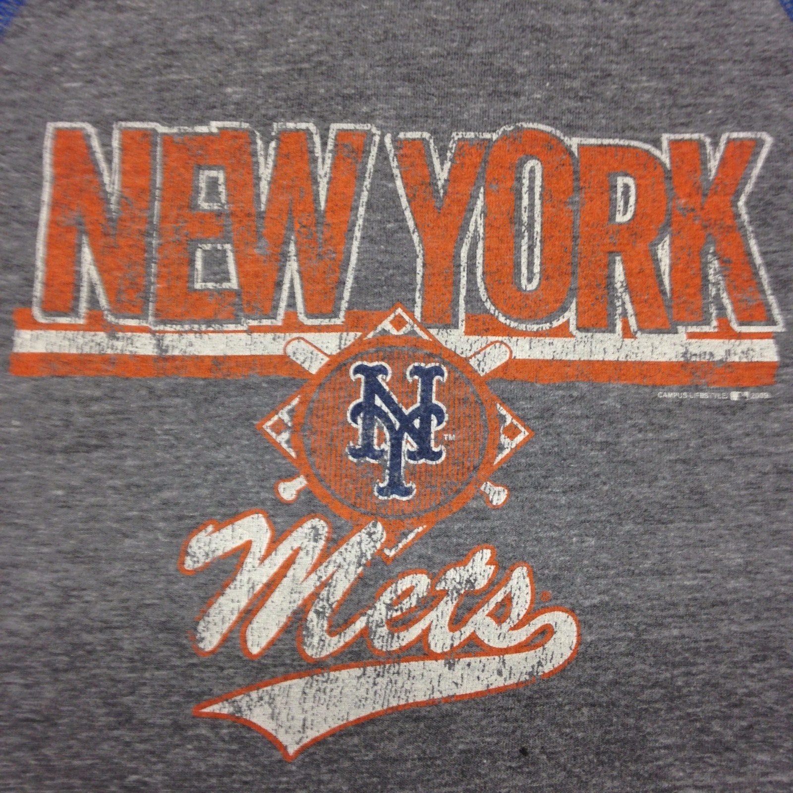 New York Mets Gray Blue Sleeve 3/4 Length Jersey Style T-Shirt Baseball MLB