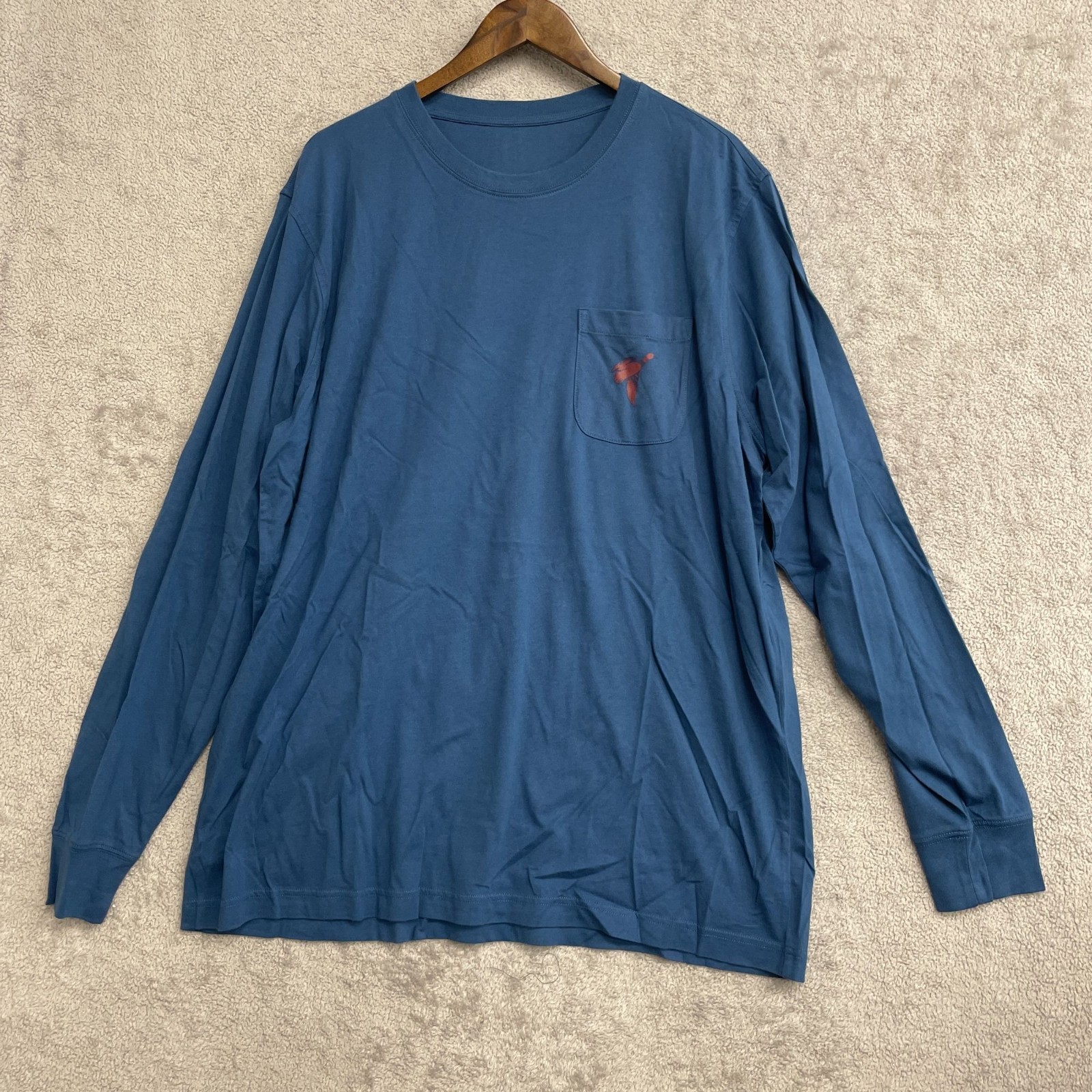 NWOT Lands' End Men's XL Long-Sleeve Shirt Bird Pocket Print Blue Cotton gallery