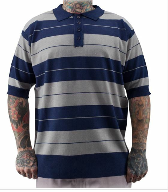 Lowrider Charlie Brown Men’s Polo Shirt Navy/Grey Chicano Rap Cholo Homie Blue