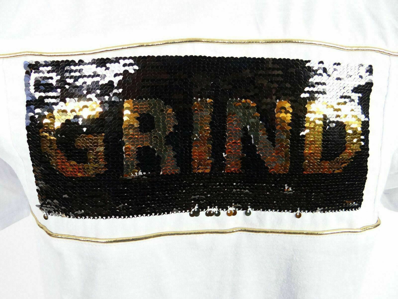 Mens Hoodie T-Shirt Reverse Gold Sequins Logo White Slim Fit Hip Hop M L XL XXL gallery