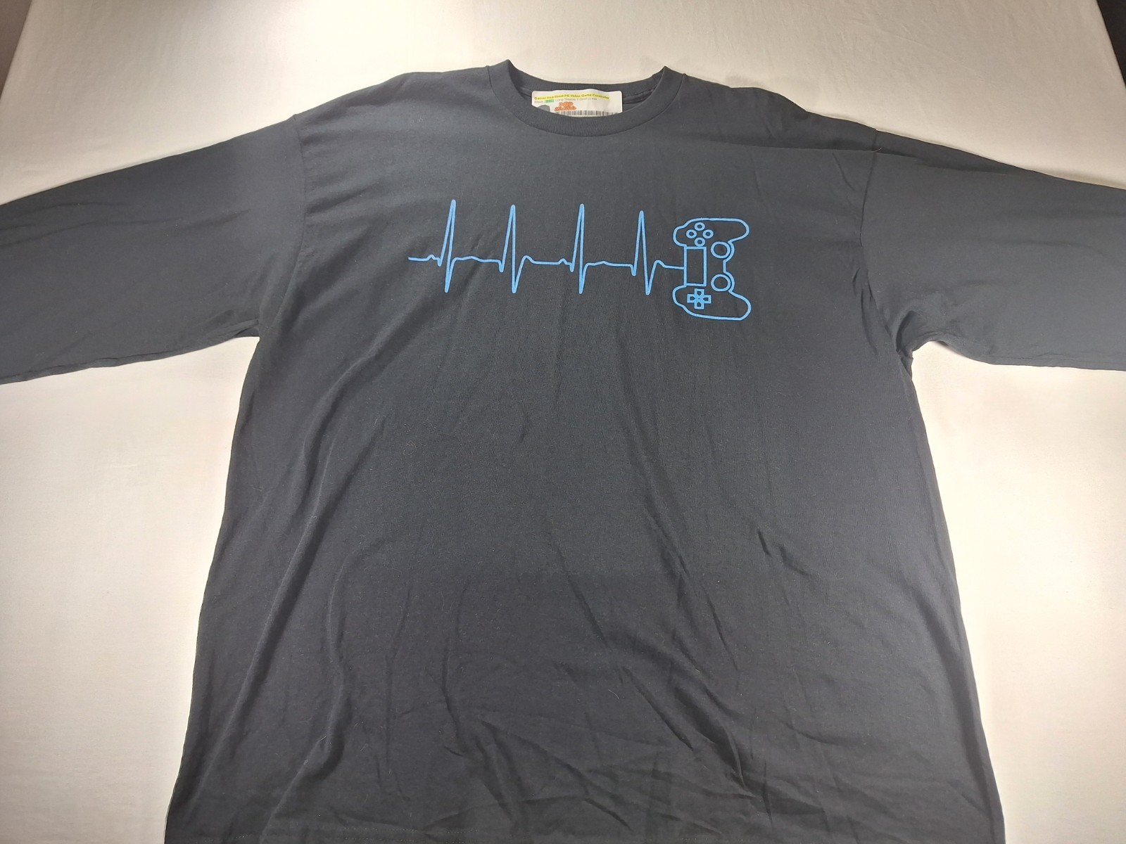 Pop Threads Men’s 2XL Heartbeat Video Gamer Black Long Sleeve T-shirt