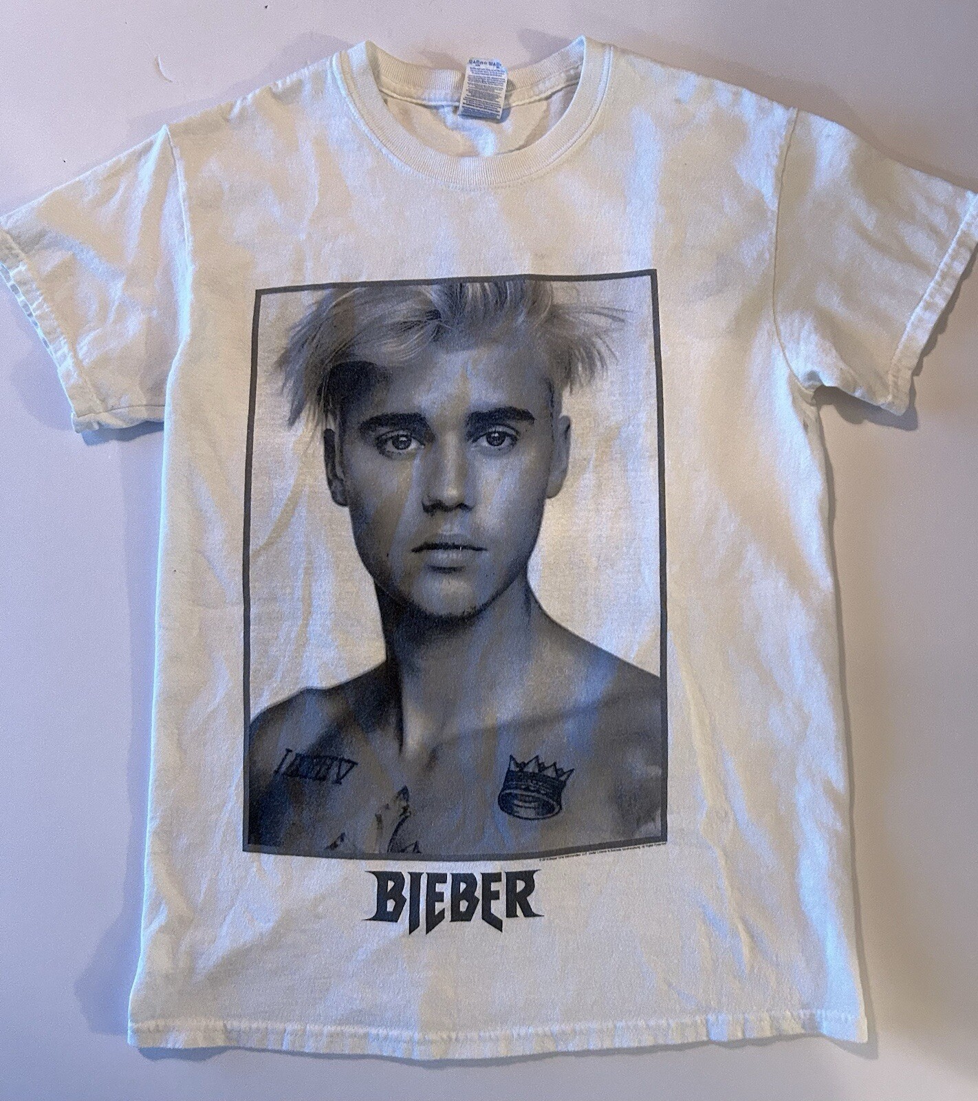Justin Bieber Headshot Sorry -White Tee Shirt 100% Cotton Adult Size Small