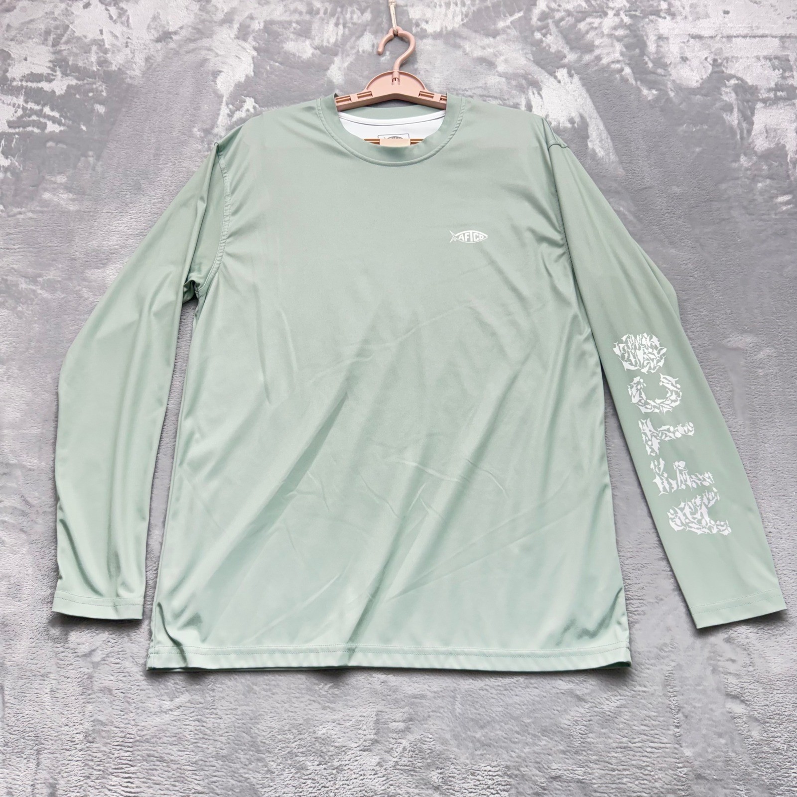 AFTCO Fishing Shirt Mens Medium Green Long Sleeve Performance Graphic Tee gallery