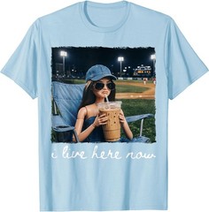 I Live Here Now Funny Ballfield Baseball Girl Softball Meme T-Shirt