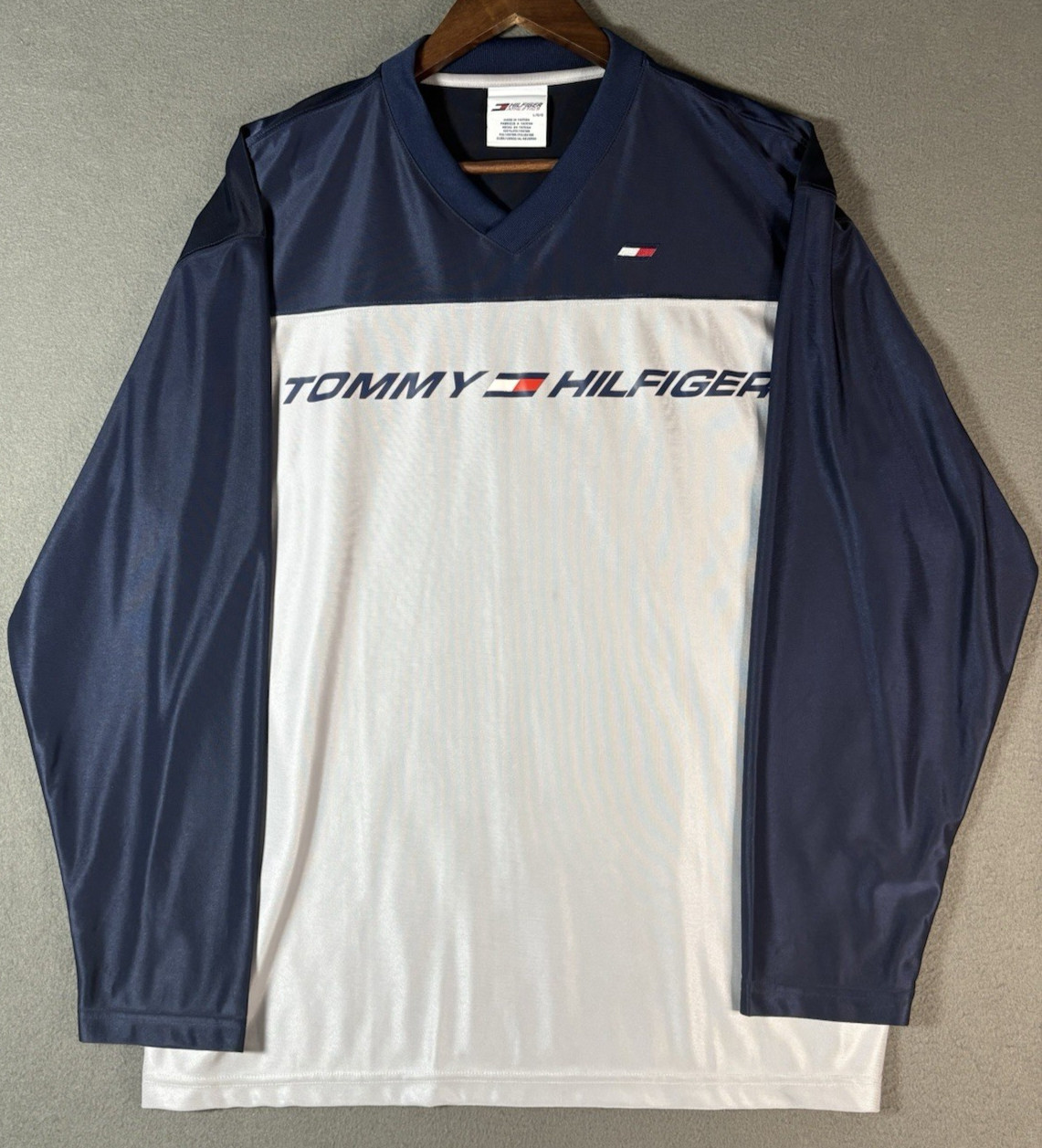 Vintage 90s Tommy Hilfiger Hockey Jersey Shirt Sz Large Y2K Streetwear Hip Hop