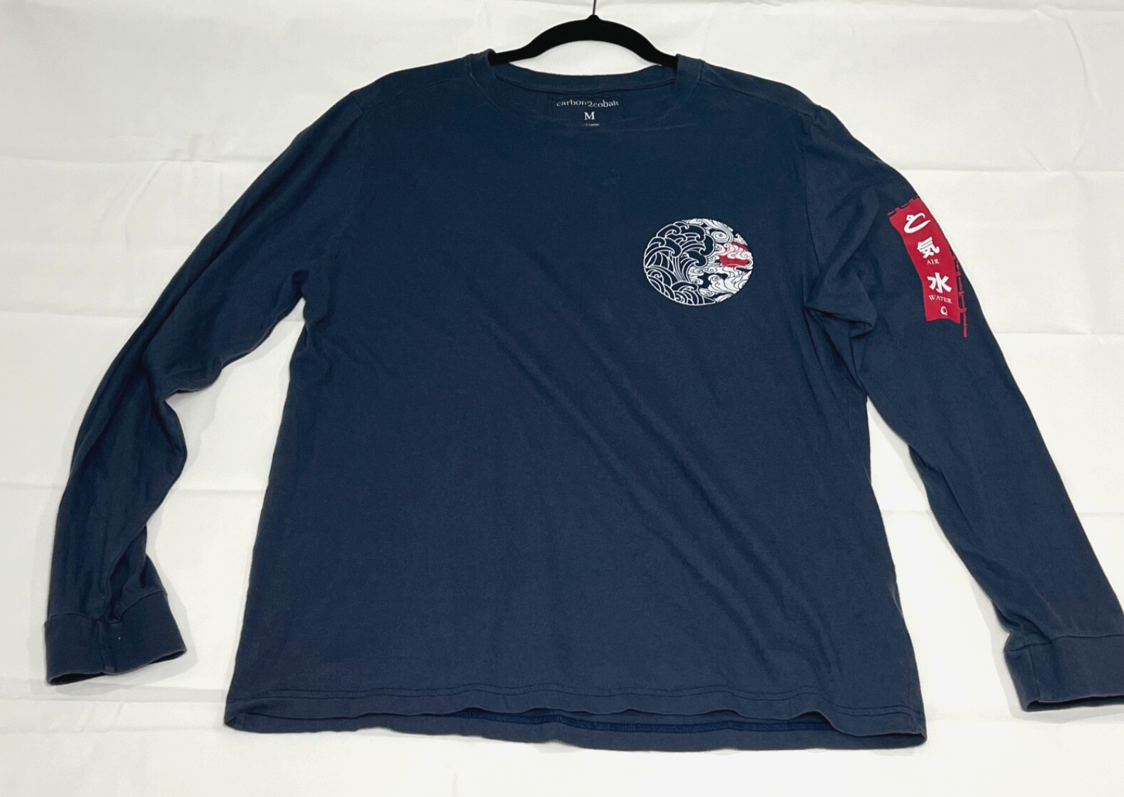 Carbon2Cobalt Mens Long Sleeve Blue T-Shirt Sz M Japanese Fire/Earth Design Soft gallery