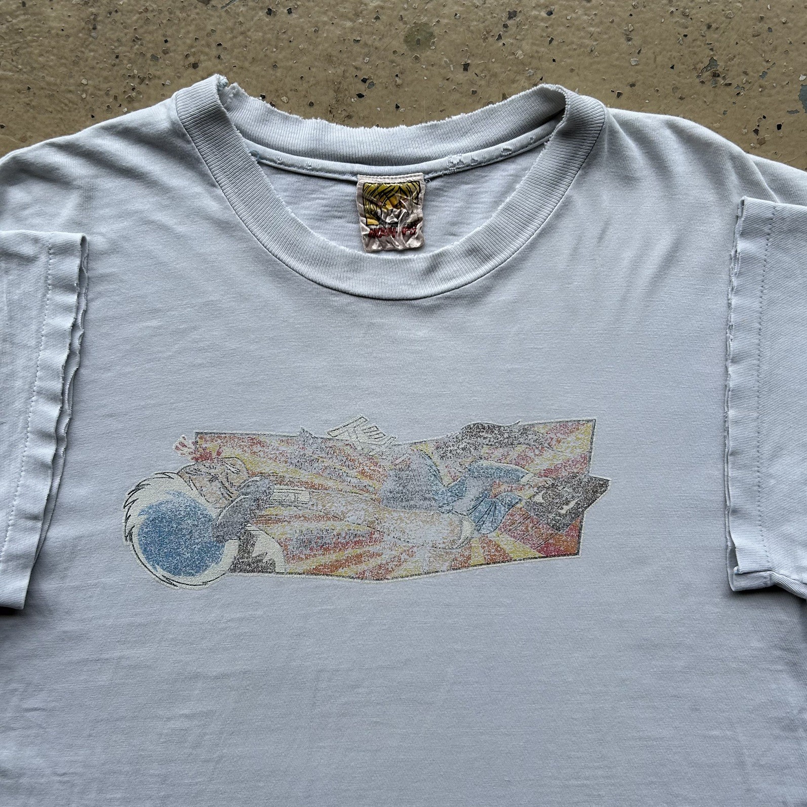 RARE Vintage Early 90s Hook-Ups Anime Tee L Box Logo Girl Kicking With Suitcase