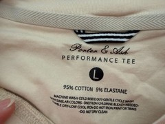 Porter & Ash Beige Crew Neck Performance Tee Cotton 5% Elastane Soft Lightweight