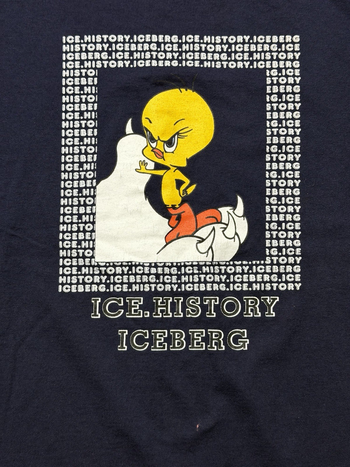 VTG Iceberg Jeans Tweety Bird T-Shirt Mens 2XL Navy Blue Looney Tunes Graphic gallery