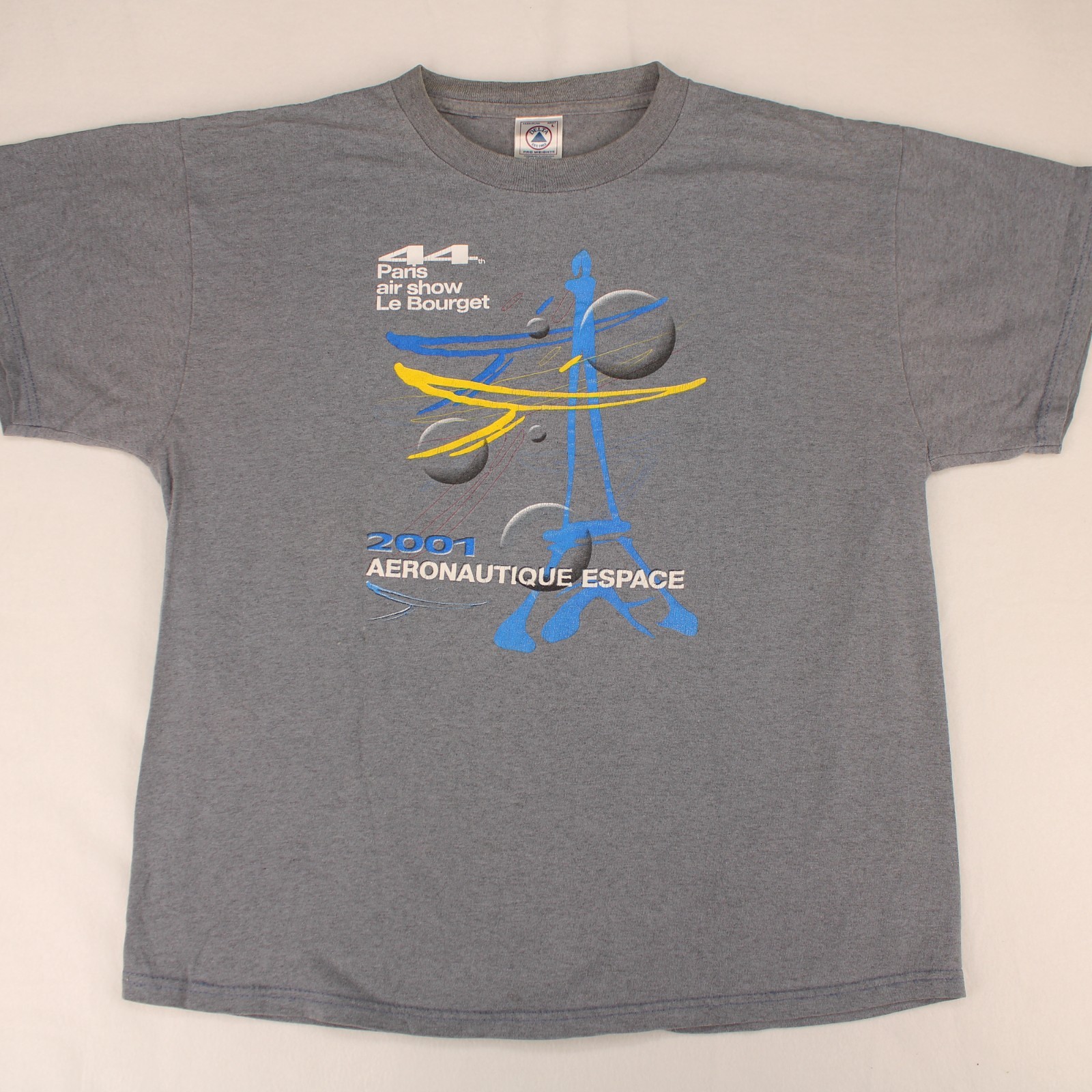 2001 PARIS AIR SHOW Vtg y2k Delta Pro Eiffel Tower Graphic T-SHIRT Men's L gallery