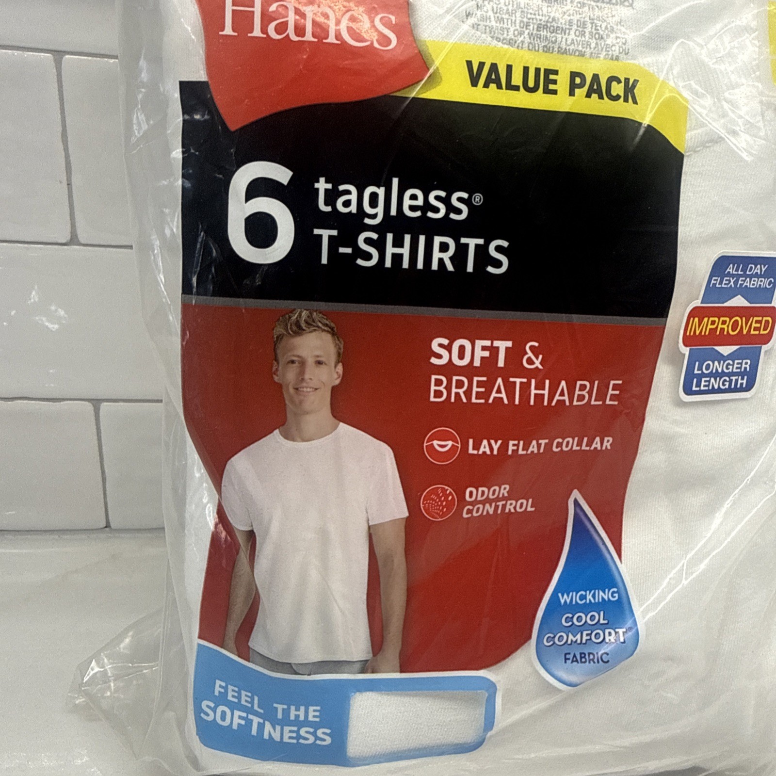 Hanes Men's Cotton, Moisture-Wicking Crew Tee Large, White - 6 Pack Fast Ship gallery
