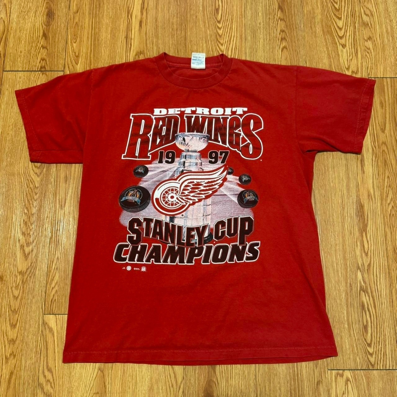 Detroit Red Wings Men's Shirt Vintage 90s Hockey NHL Stanley Cup Size Large gallery