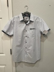 NWT Voyage Craft + Flow Button Up Blue Floral Tropical Short Sleeve Men Medium