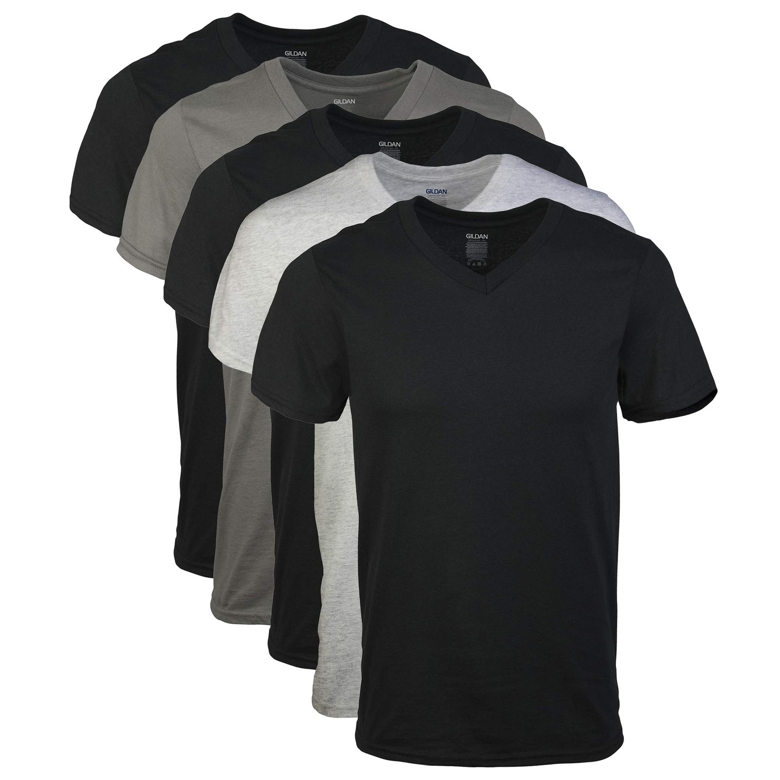 5 pack Mens Vneck 100%Cotton T-Shirts,Underwear,XLarge Black/Sport Grey/Charcoal