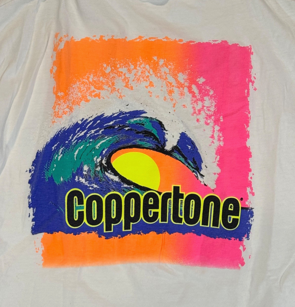 Vintage Coppertone Sunscreen Promo Shirt Mens XL White 90s Beach Surf Sun Wave
