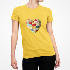 Faux Patchwork Quilted Heart T-Shirt | Patch Heart Tee