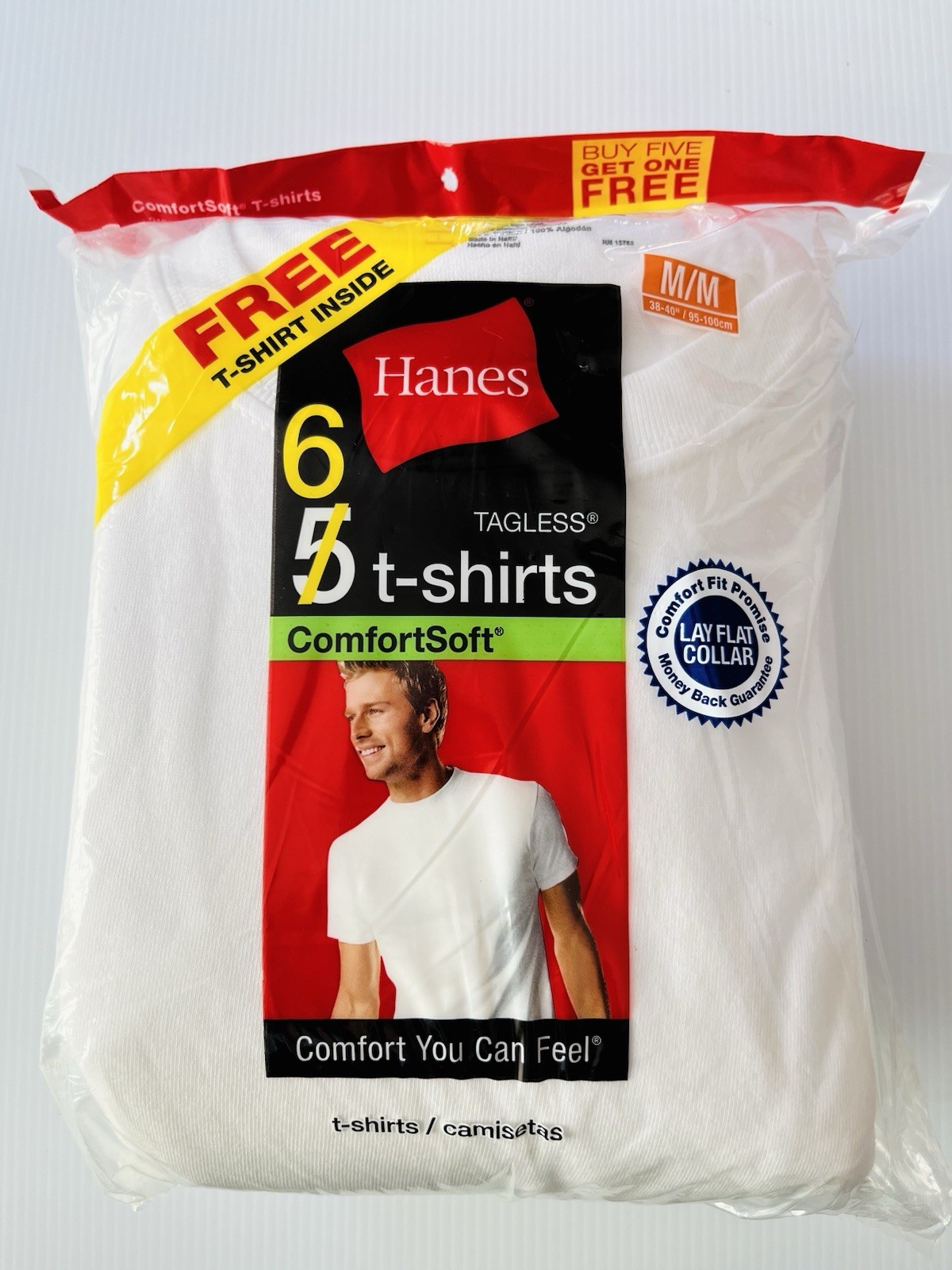 6 Hanes White M 38-40 Inch Crew Neck T-Shirts Tagless Comfortsoft M 95-100 CM gallery