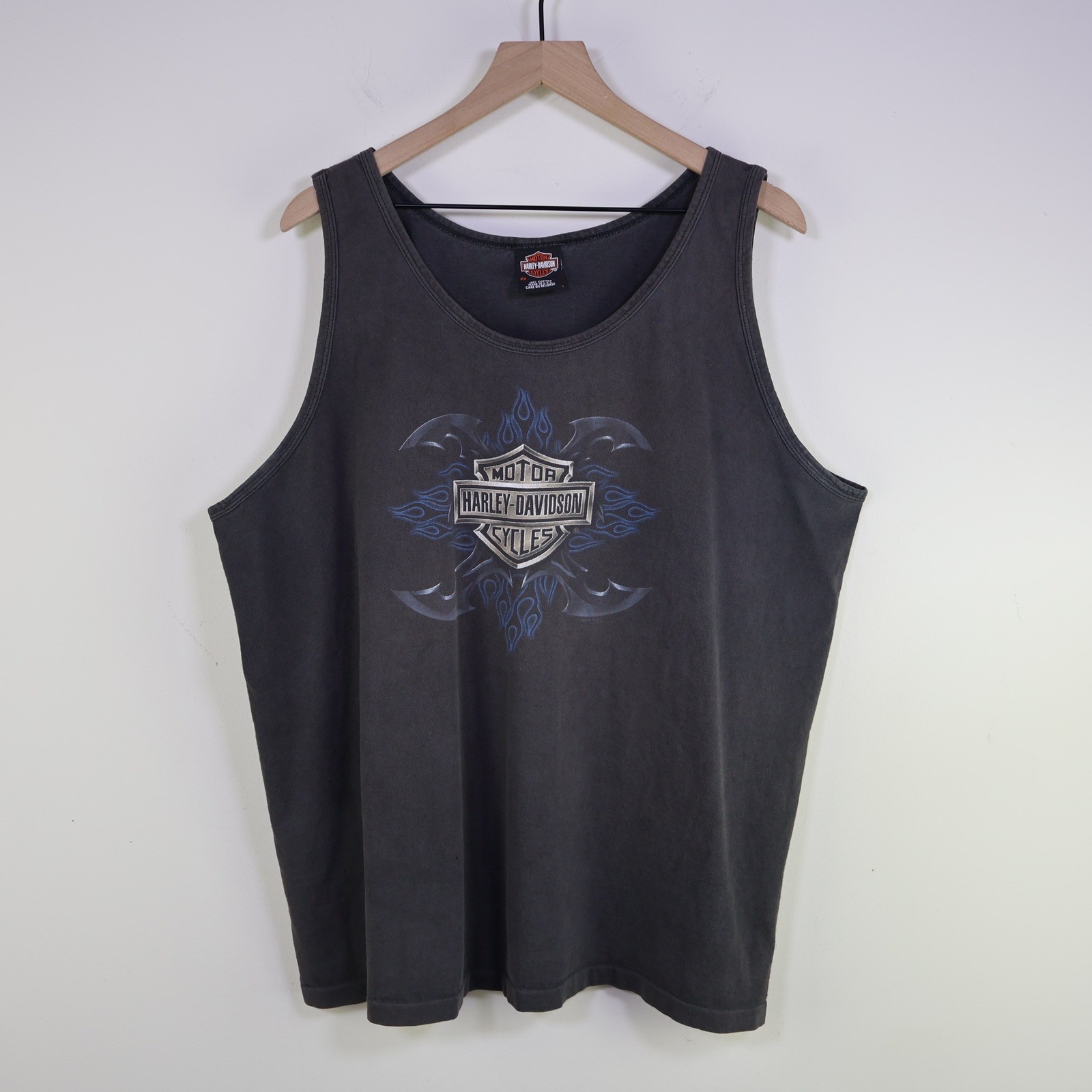 Vintage 2006 Harley Davidson Oak Lawn Tank Top 2X Biker Grunge Fade Black Cotton gallery
