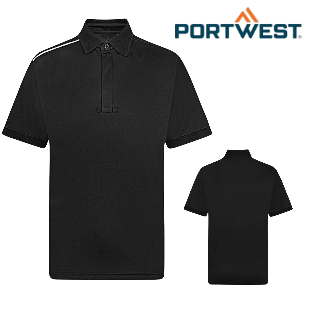 Mens Portwest Polo Shirt Lightweight Work Comfort Workwear Tops Black UK S-XL